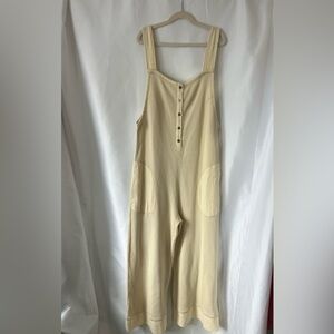 Women’s MYSTREE Cream* Waffle Knit Wide Leg 100% Cotton* Jumpsuit